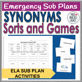 Language Arts Emergency Sub Plan - Synonym Sorts and Card Games Grades 4-6