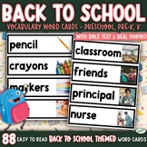 Back to School Vocabulary Word Cards | Real Photo Word Wall Cards | PreK, Kinder