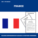 All About France Reading Comprehension Passages & Questions Worksheets