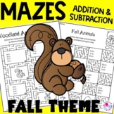 Fall Addition and Subtraction Facts Practice Worksheets Mazes 
