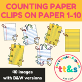Counting Paper Clips on Paper 1-10 | School Counting Clipart