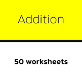 Add a 4-digit number to a 1-digit number (50 worksheets)