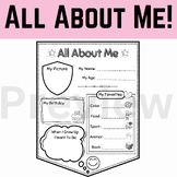 All About Me Pennant- Back to School Activity
