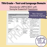 11th Grade NEW Georgia GA ELA STANDARDS Text & Language Domain UNPACKED with EQs