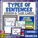 Types of Sentences Lesson and Task Cards to Identify With Winter Theme