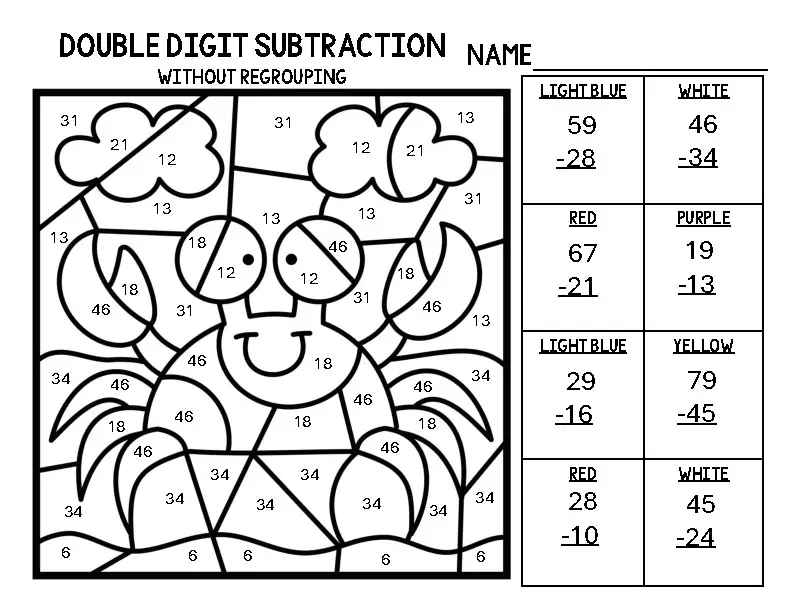 Summer Math Color By Number - 2 Digit Addition And Subtraction - TPT