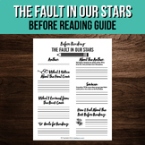The Fault in Our Stars Before Reading Guide | Printable Book Study Worksheet