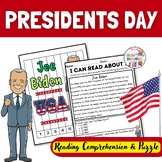 Joe Biden Reading Comprehension & Puzzle Activity 2025 / Presidents day