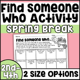 Find Someone Who Spring Break Activity | 3rd 4th Grade Ice Breakers Worksheet