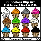 Birthday Cupcake Clipart for Commercial Use Digital Moveable Black and White