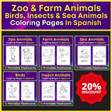Animal Coloring Pages Bundle In Spanish. Zoo, Farm, Birds, Insects & Sea Animals
