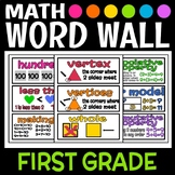 Math Word Wall for First Grade ENTIRE YEAR 147 Words with 4 Domains