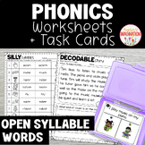 Open Syllable Phonics Activities 1st 2nd Grade ELA Worksheets and Task Cards