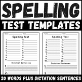 Spelling Test Template for 20 Words with Handwriting Lines & Dictation Sentences