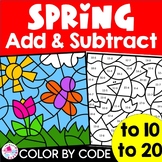 SPRING Color by Number Code Addition & Subtraction to 10 20 Math Coloring Pages