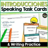 Spanish task cards for Speaking w/ Spanish greetings & introductions vocabulary