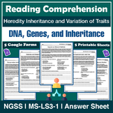 DNA Genes and Inheritance Quiz MS-LS3-1 | Grade 8 Google Form & Printable + Key