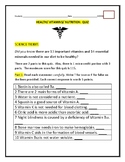 HEALTH/ VITAMINS/ NUTRITION QUIZ:  T/F, FILL-IN, EXTRA CREDIT  W/ANS. KEY