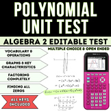 Polynomial Unit Test *EDITABLE* | Multiple Choice, Matching, & Open Ended w/ KEY