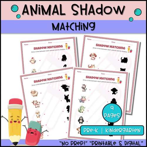 Animal Shadow Matching Worksheets | Farm, Ocean, Pets | Preschool & Kindergarten