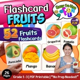 "Fruit Vocabulary Flashcards | 52 Printable Cards | Kids,PK, Grades 1-3 ESL"