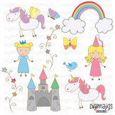 Cute Princess, Cute Unicorn, Cute Pegasus, Fantasy Clipart, Flower Graphics