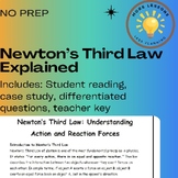 Newton's Third Law Action & Reaction Forces Reading Comprehension Worksheet